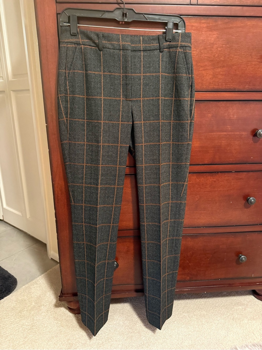 White House Black Market Gray Ankle Pants with Brown Windowpane
